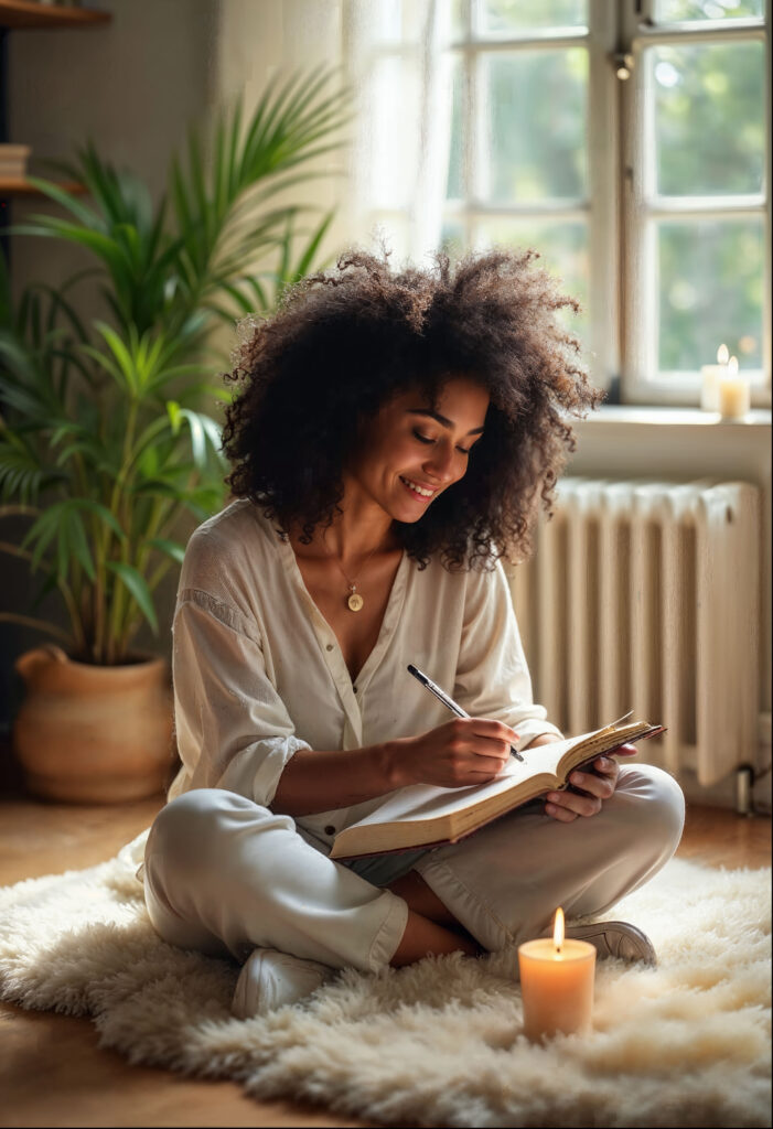 Woman journaling as part of her inner child healing journey for emotional wounds